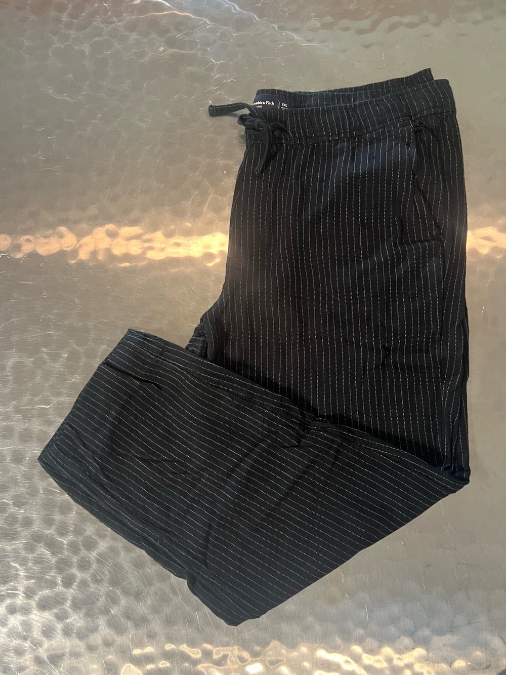 Abercrombie & Fitch Black Pinstripe Drawstring Lounge Pants